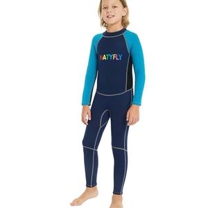 Kids' Navy and Teal Long-Sleeve Swim Rashguard Suit
